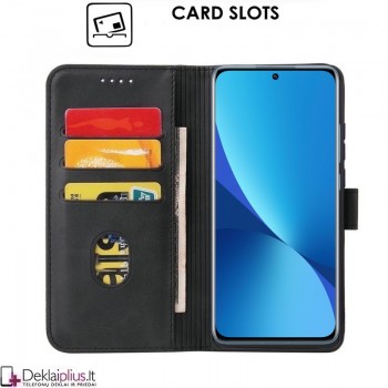 Dirbtinos odos juodas dėklas - su skyreliais (telefonams Oneplus Nord 2/Nord 2 5G)